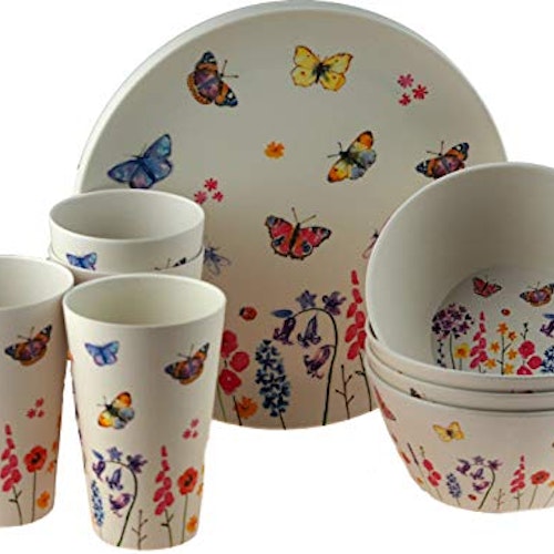 BWG 12 Piece Butterfly Bamboo Plate Bowl Cup Set