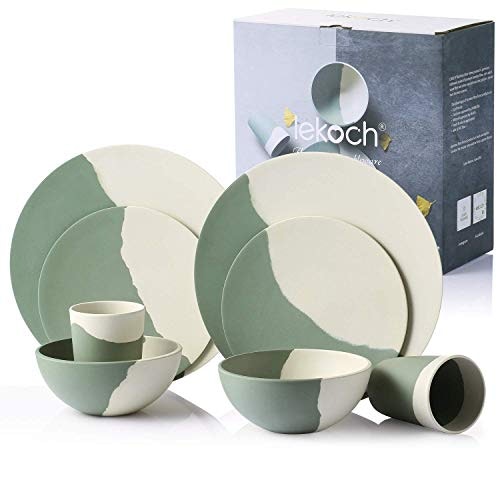 LEKOCH 8 piece bamboo dinnerware set for 2