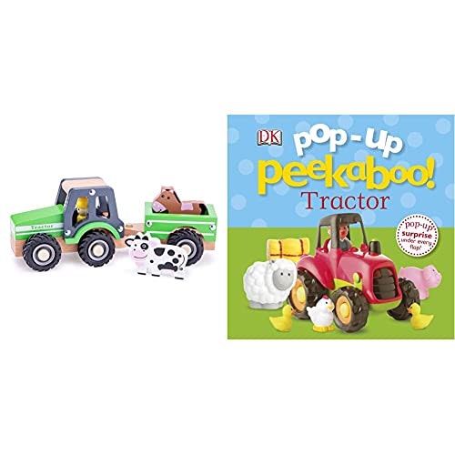 New Classic Toys 11941 Wooden Tractor with Trailer and Animals