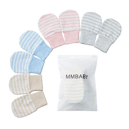 4 Pack Cotton Striped Scratch Mittens