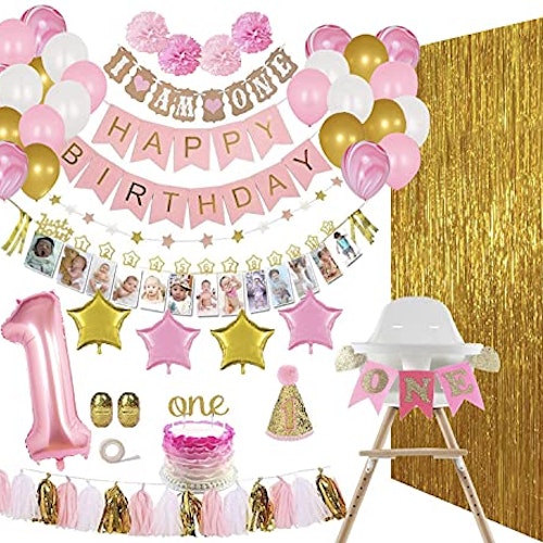 ReignDrop One Year Party Supplies in Pink