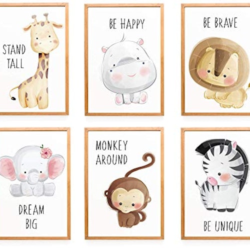 WIETREu00ae Set of Six Pictures Animals Nursery Baby Room