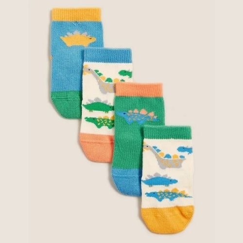 4pk Cotton Dinosaur Baby Socks