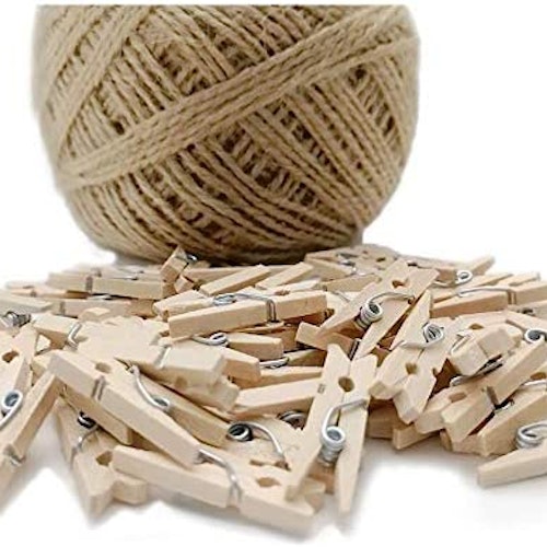 60pcs Mini Wooden Pegs + 100m String