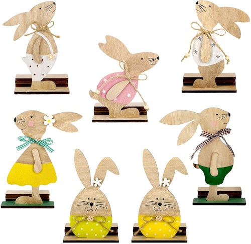 7 Pieces Wooden Easter Decorations