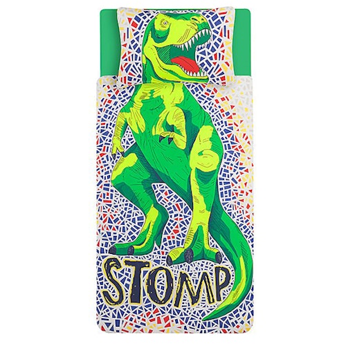 Dinosaur Stomp Slogan Easy Care Reversible Duvet Set