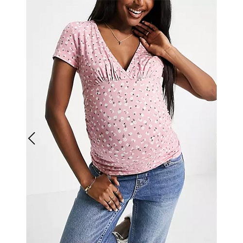 ASOS DESIGN Maternity Fitted Pink Wrap Top