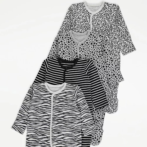 Black Animal Print Sleepsuits 4 Pack