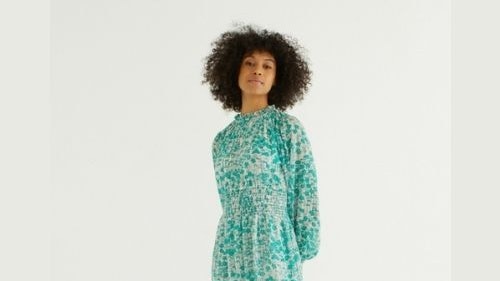 Blissful Bamboo Print Green u0026amp; White Midi Dress