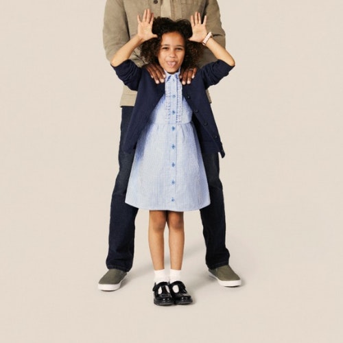 Girls Blue Gingham Frilled School Dress