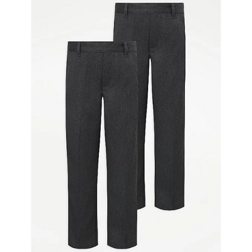Boys Grey Half Elastic Easy On School Trouser (2 Pack)