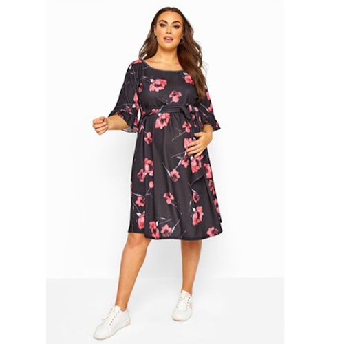 Bump It Up Maternity Floral Ruffle Sleeve Dress