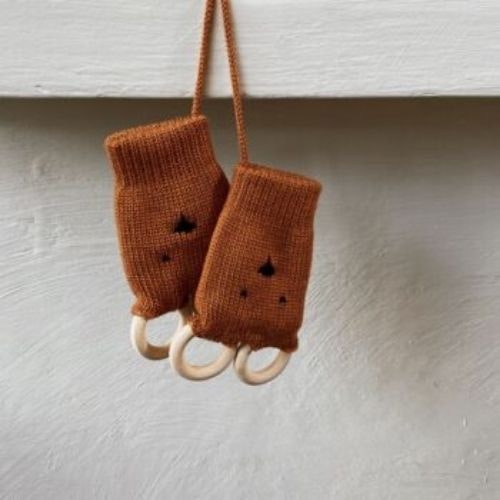Button and Blue Teething Mittens