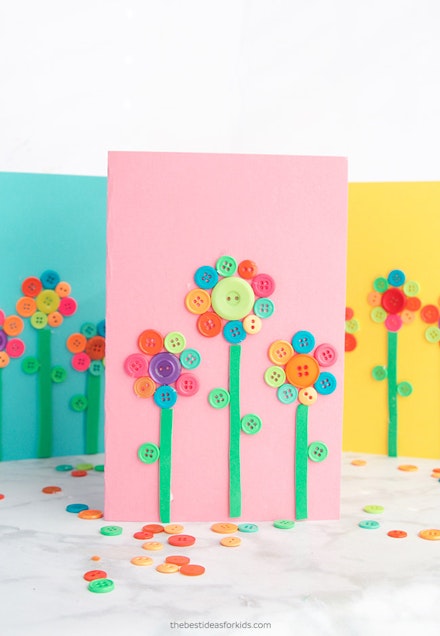 button flower card craft