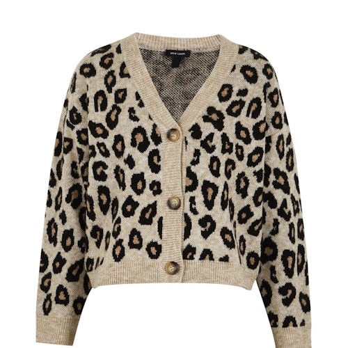 Camel Leopard Print Button Up Boxy Cardigan