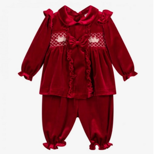 Caramelo Kids Red Velour Festive Pyjamas