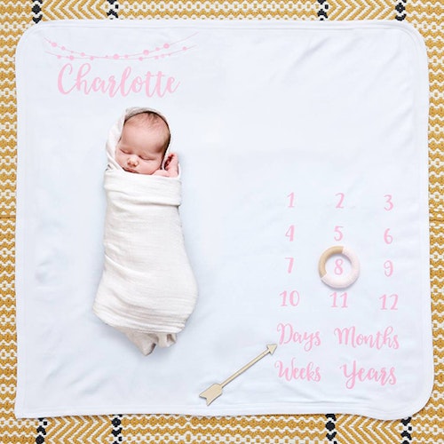 Owl u0026amp; Otter personalised milestone blanket