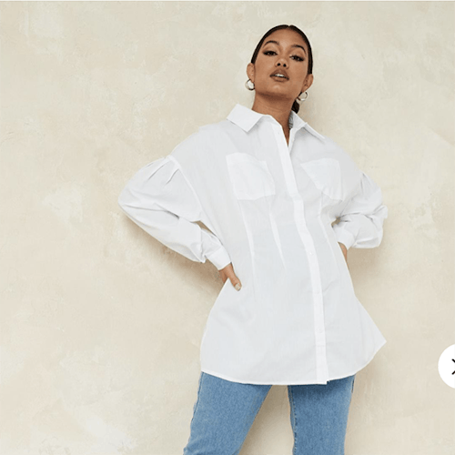 White poplin corset waist maternity shirt