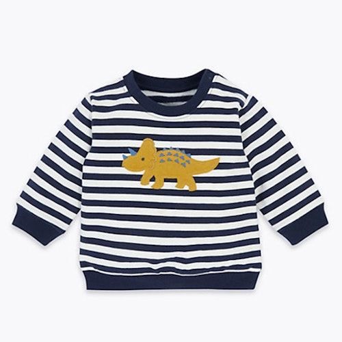 Cotton Dinosaur Appliquu00e9 Striped Sweatshirt