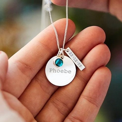 Disc and Bar Birthstone Personalised Necklace