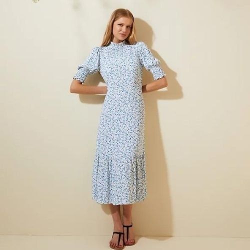 Ditsy Floral Puff Sleeve Midi Tea Dress