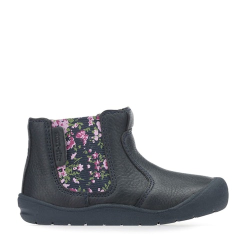 Navy leather girls zip-up first walking boots
