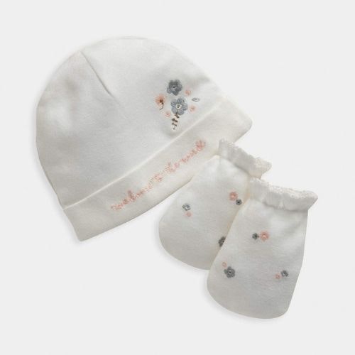 Floral Embroidered Hat u0026amp; Mitts