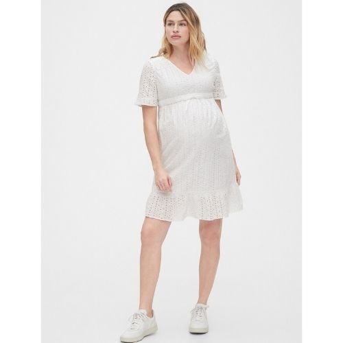 Maternity Eyelet V-Neck Dress