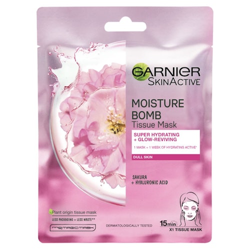 Best for moisturising: Garnier Moisture Bomb Sakura Hydrating Face Sheet Mask Dull Skin