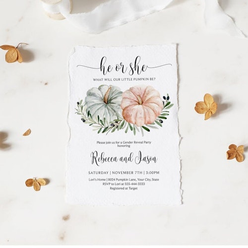 Pumpkins Gender Reveal Party Invitation