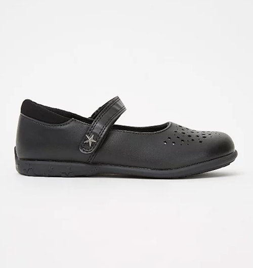 Girls Black Star Laser Cut School Shoes