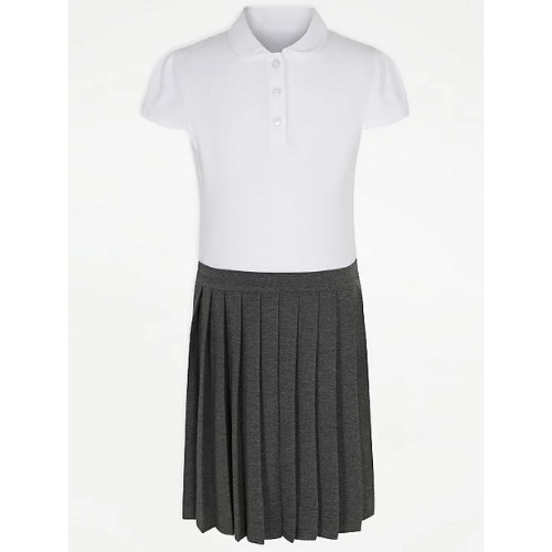 Girls Grey 2-in-1 Pleated Easy On School Pinafore Dress