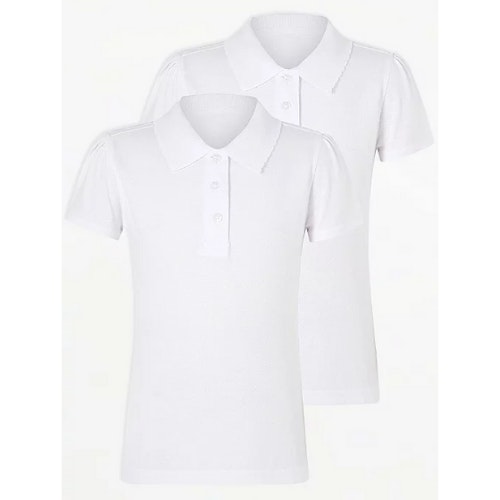Girls White Scallop School Easy On Polo Shirt (2 Pack)