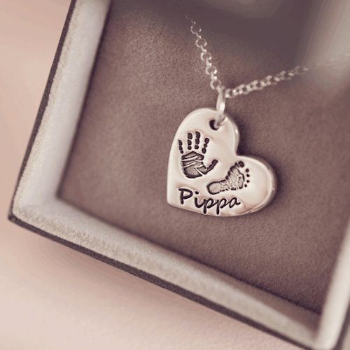 Handprint or Footprint Large Heart Necklace