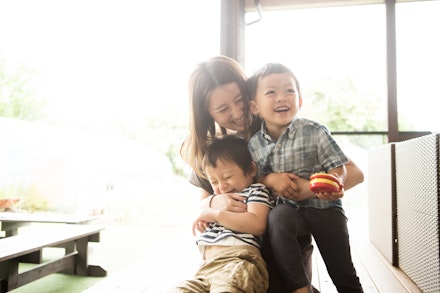 happy mum and children