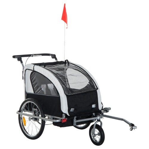 HOMCOM 2 in 1 Child Bike Trailer, 2-Seater - Black/White