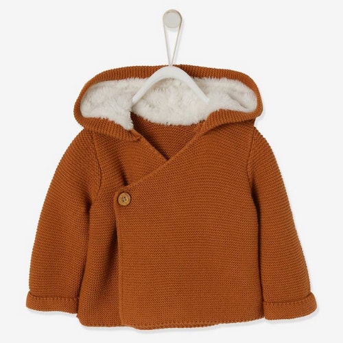 Hooded Cardigan for Babies with Faux Fur Lining