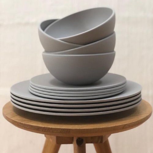 Finku0026#039;s 12 Piece Grey Bamboo Tableware Set