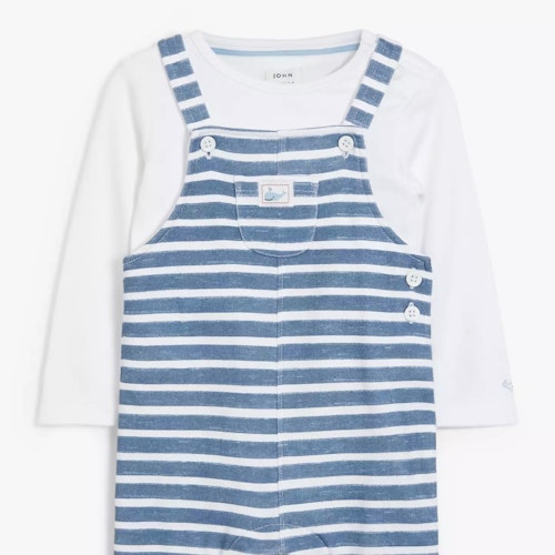 John Lewis u0026amp; Partners Organic Cotton Stripe Dungaree u0026amp; Top Set
