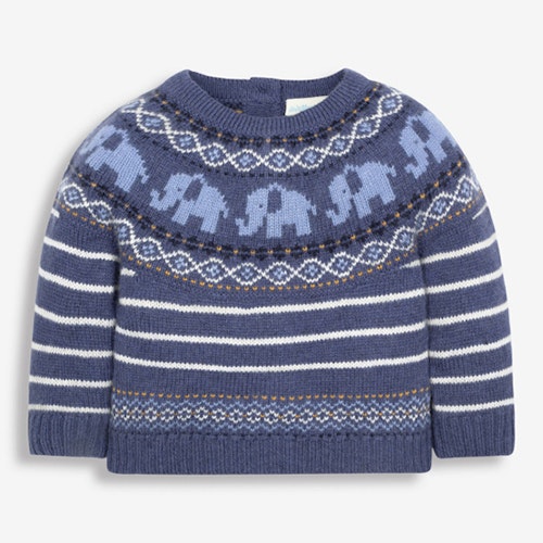 Indigo elephant Fair Isle baby jumper