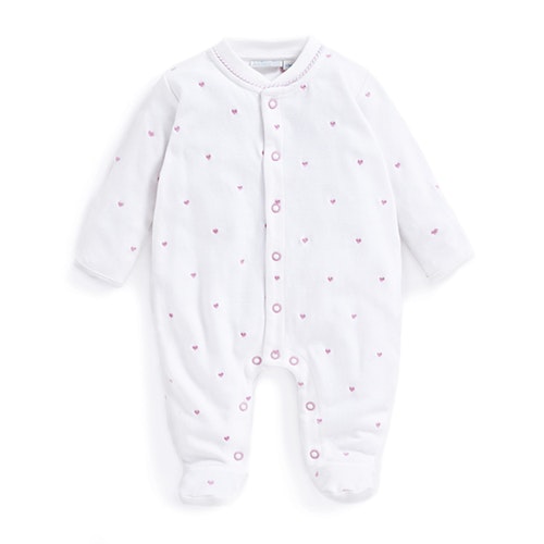 Pink heart embroidered sleepsuit