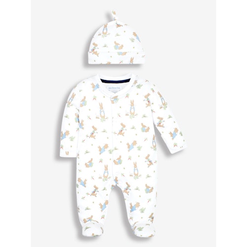 JoJo Maman Bebe Peter Rabbit Baby Sleepsuit u0026amp; Hat set