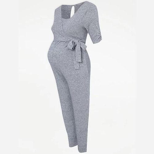 Maternity Nursing Wrap Style Short Sleeve Jumpsuit