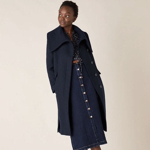 Keryn wrap collar belted coat blue