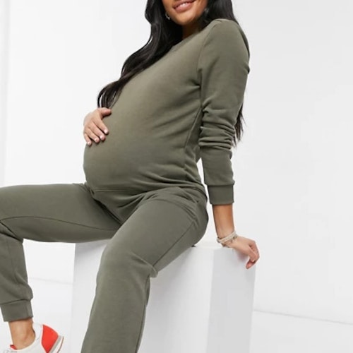 Pieces Maternity sweat co-ord in khaki