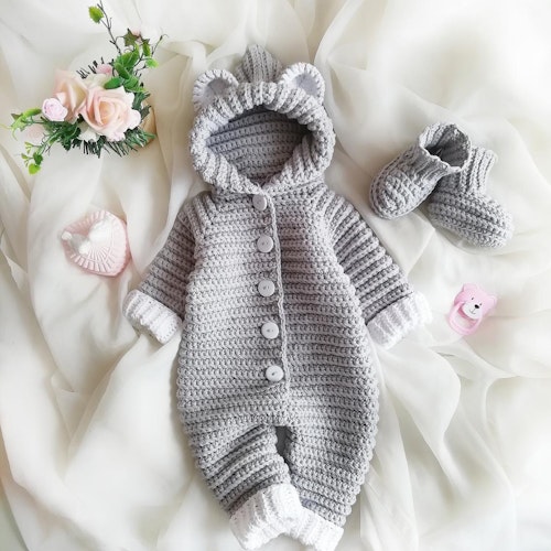 TenderKnitShop Grey Knitted Snowsuit