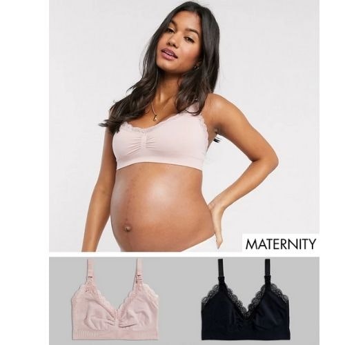 Lindex Mom 2 pack seamless with lace nursing bra in pink and black