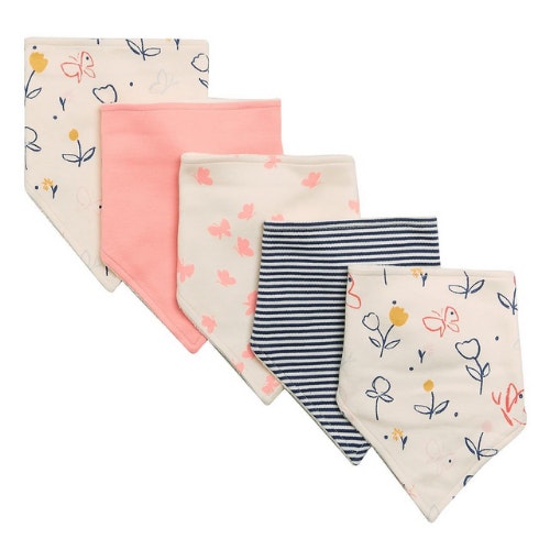 Mu0026amp;S 5 Pack Organic Cotton Printed Dribble Bibs, Multi