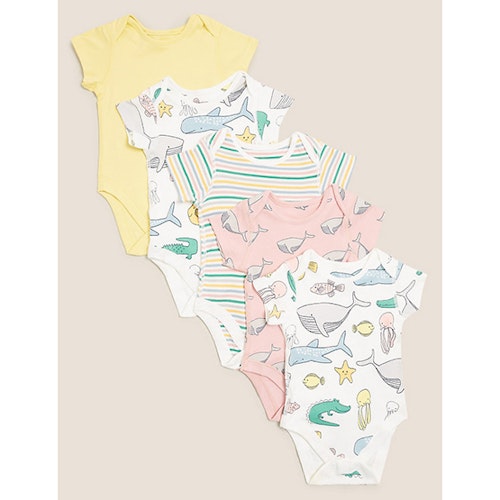 5pk Pure Cotton Sea Creatures Bodysuits
