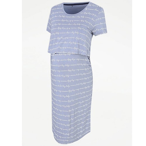 Maternity Nursing Blue Mama to Be Slogan Detail Nightdress